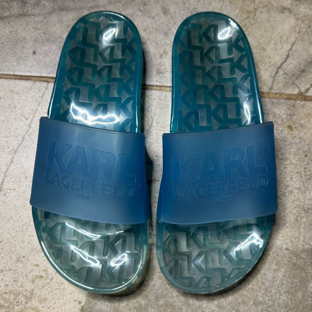 Karl Lagerfeld Teal Slide Sandals